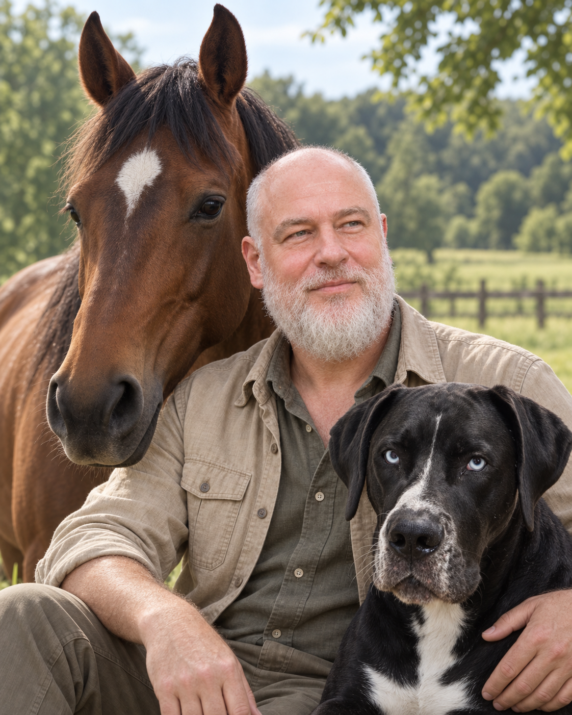 Frank Buschmann mit einem Pferd und einem Hund